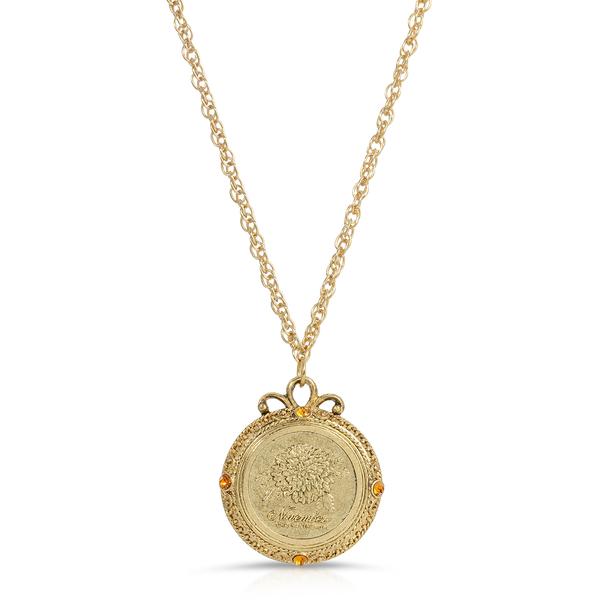 1928 Gold Tone Chrysanthemum Pendant Necklace
