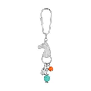 1928 Silver Tone Horse Head w/ Beads Key Fob