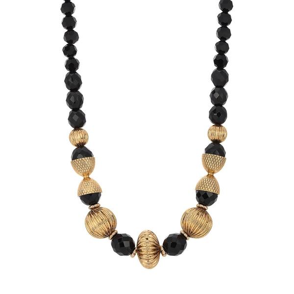 1928 Gold Tone Black Acrylic Beads 15in. Necklace