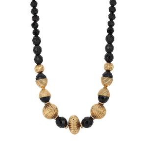 1928 Gold Tone Black Acrylic Beads 15in. Necklace
