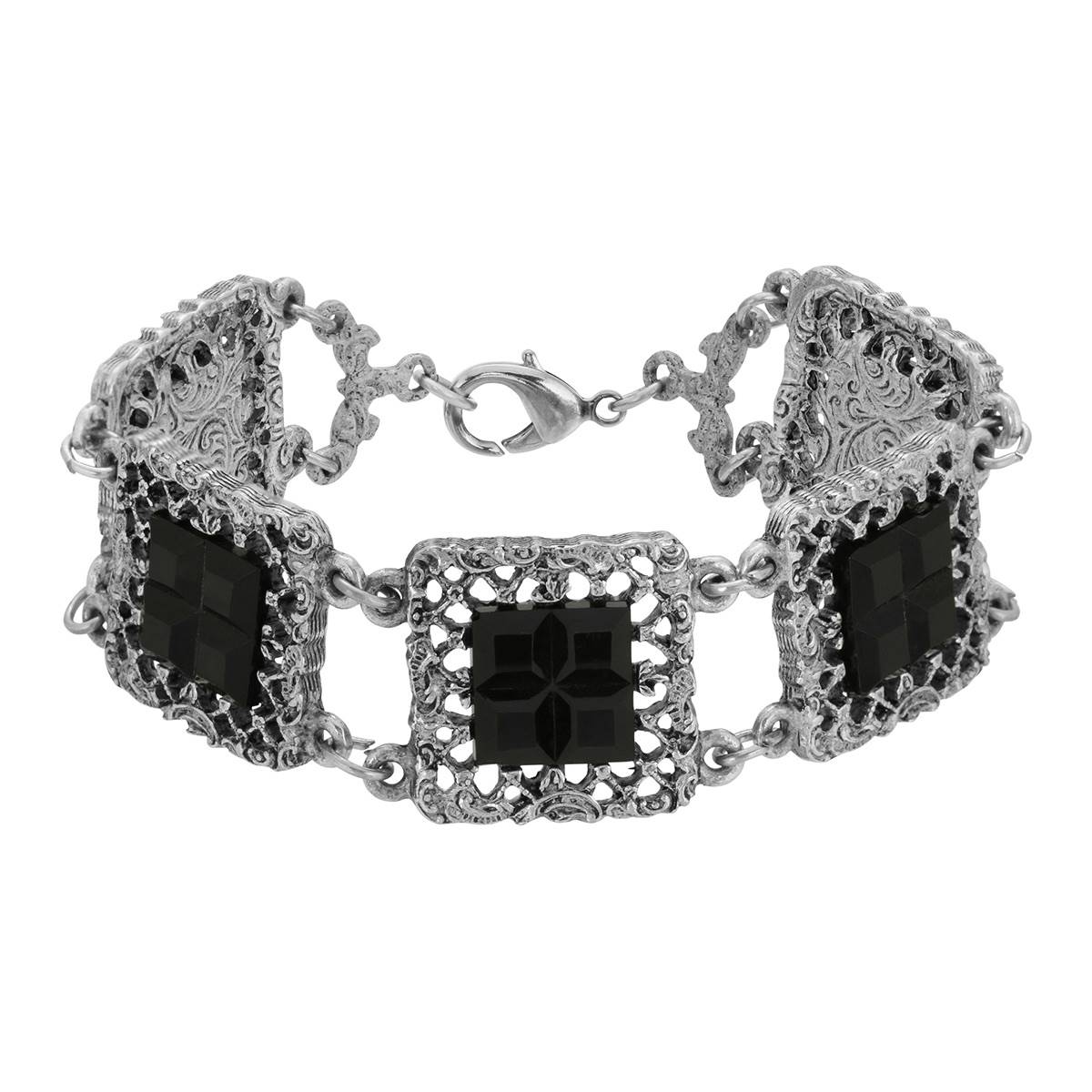 1928 Pewter Square W/ Dark Amber Stone Bracelet