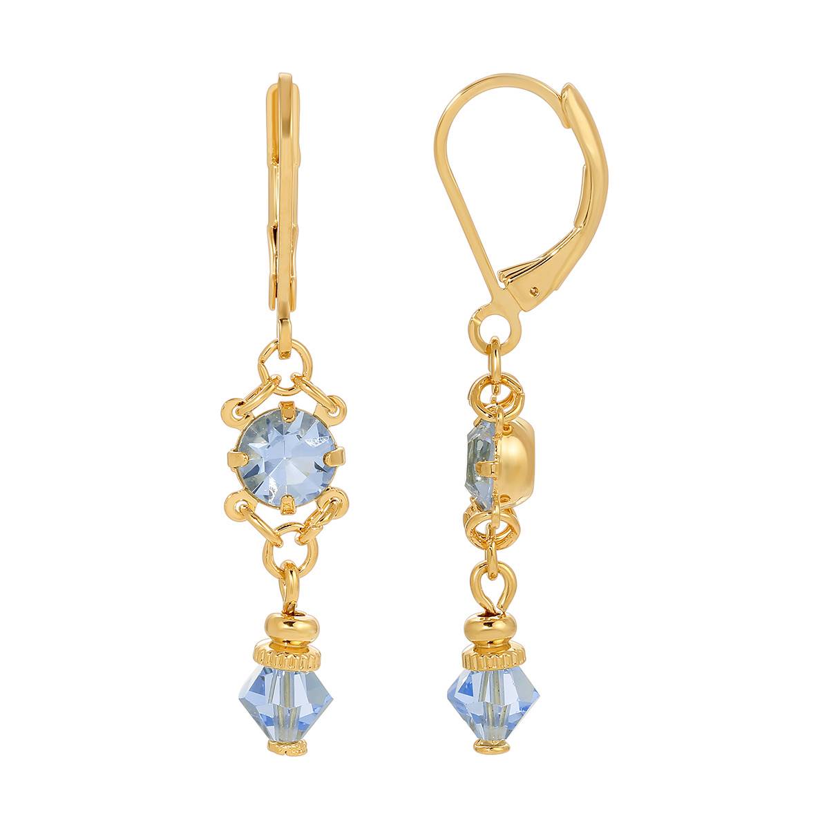 1928 Gold Tone Light Blue Double Drop Earrings