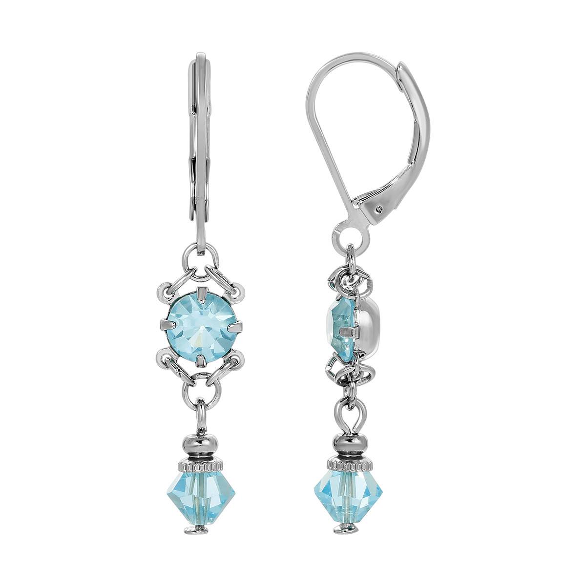 1928 Silver Tone Aqua Double Drop Earrings