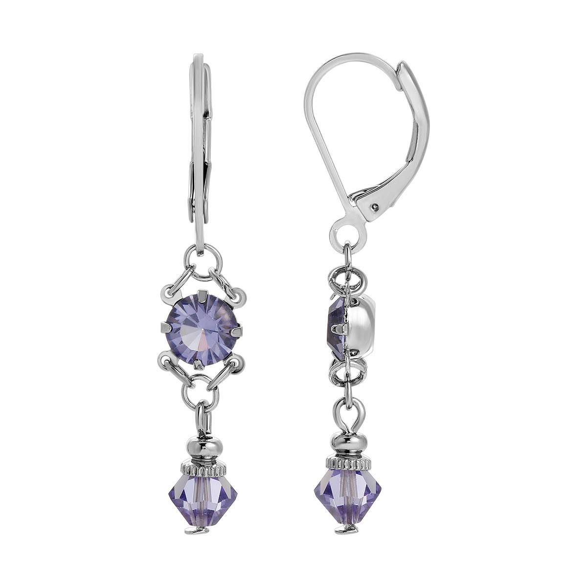 1928 Silver Tone Purple Double Drop Earrings