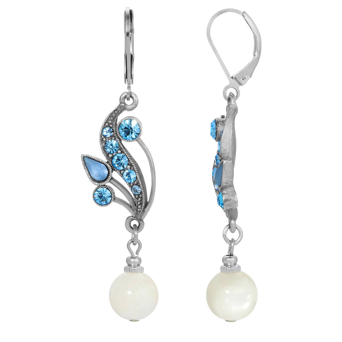 1928 Silver Tone Drop Mother Of Pearl Earrings