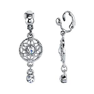 1928 Silver-Tone Crystal Drop Clip On Earrings