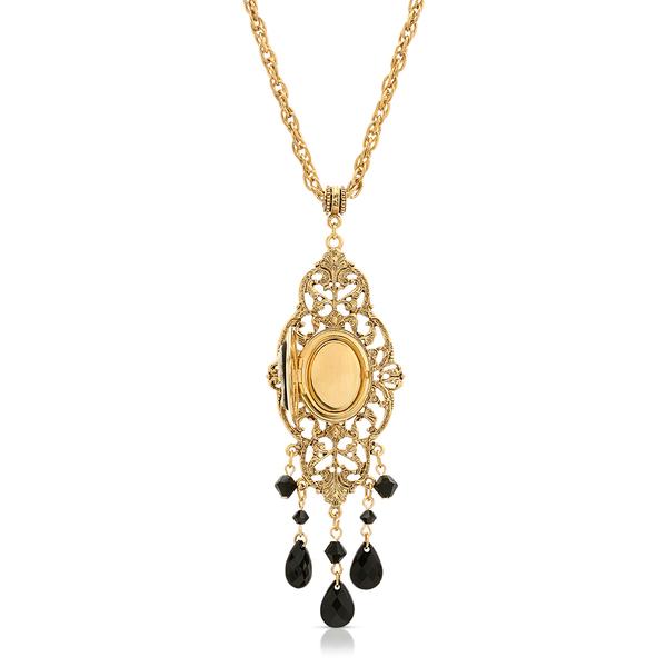 1928 Gold Tone Black Oval Cameo Locket Necklace alternate view
