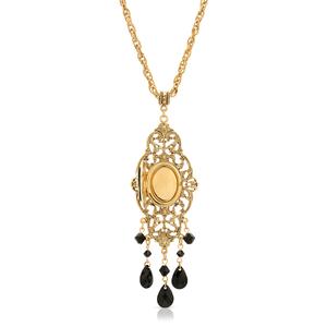 1928 Gold Tone Black Oval Cameo Locket Necklace alternate view