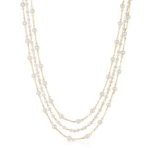 1928 Gold Tone Three Strand Pearl Multi-Strand Necklace