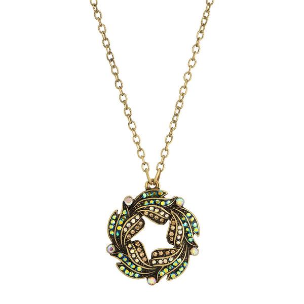 1928 Gold Tone Aurora Borealis Glass Stone Wreath Necklace