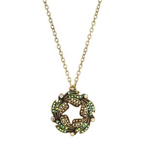 1928 Gold Tone Aurora Borealis Glass Stone Wreath Necklace