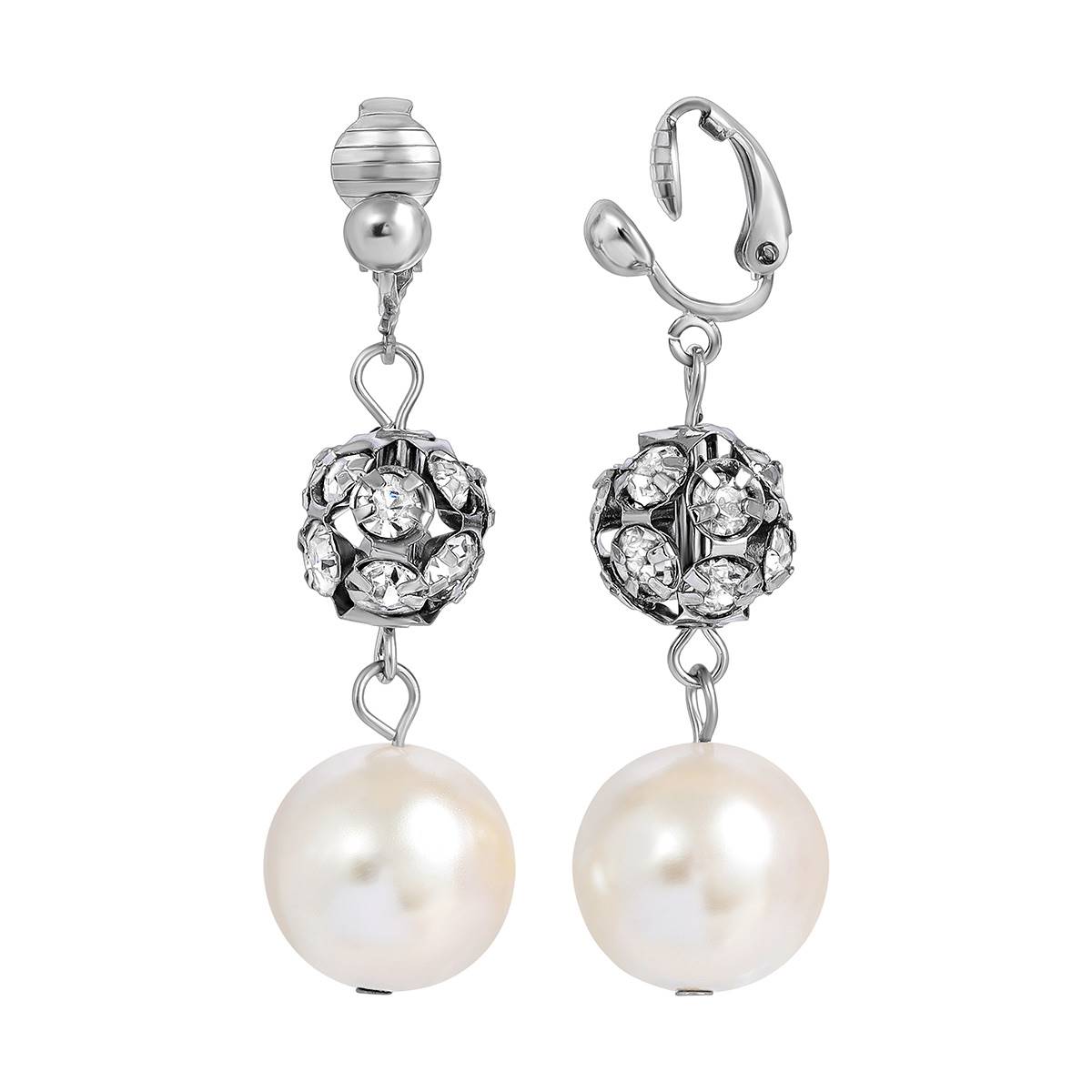 1928 Faux Pearl And Crystal Fireball Clip Earrings