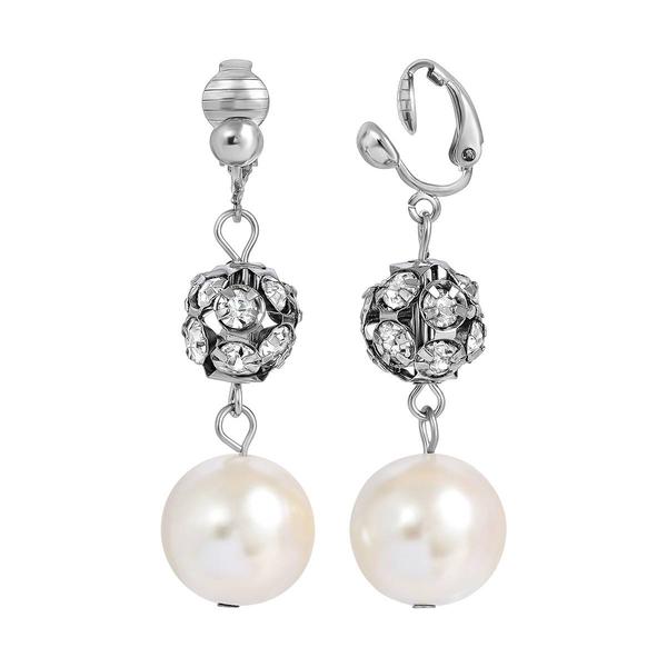 1928 Faux Pearl and Crystal Fireball Clip Earrings
