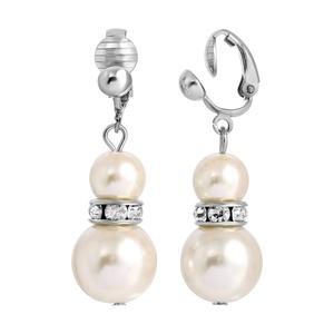 1928 White Graduated Faux Pearl and Crystal Clip Earrings