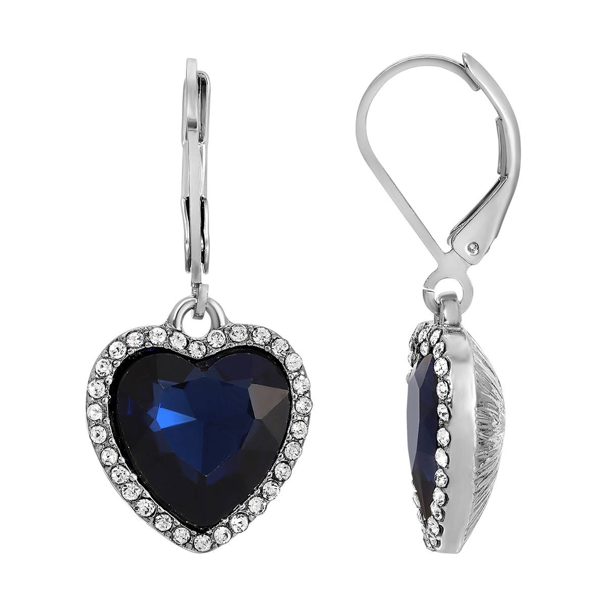 1928 Crystal Rimmed Blue Heart Drop Earrings