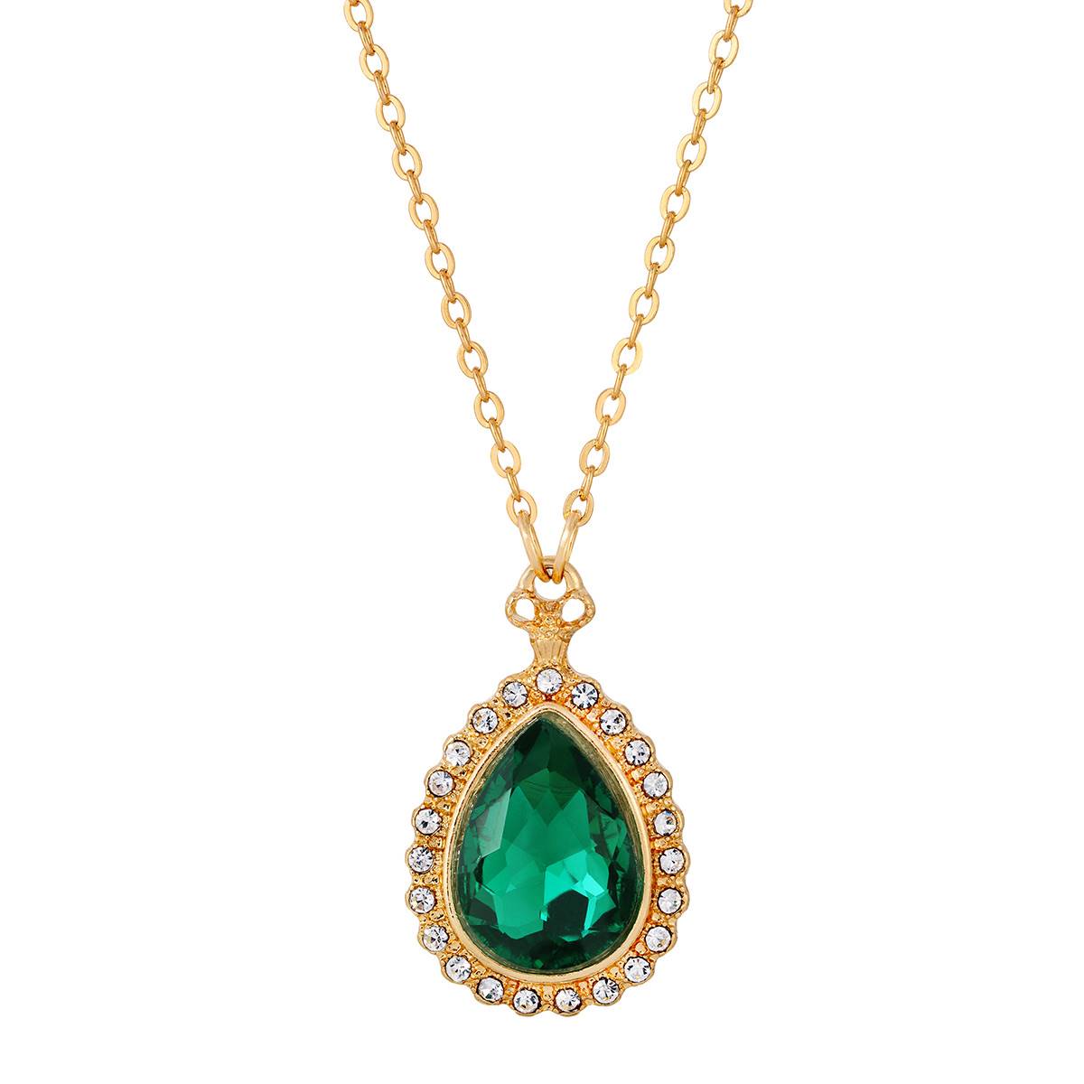 1928 Victorian-style Green Teardrop Necklace