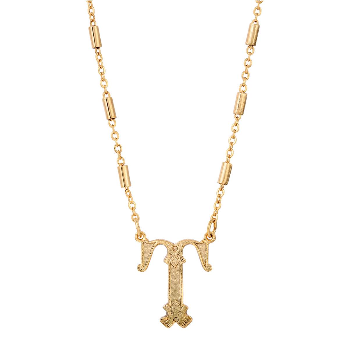 1928 Gold Tone Initial T Pendant Necklace