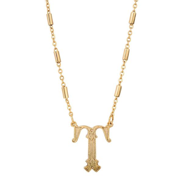 1928 Gold Tone Initial T Pendant Necklace