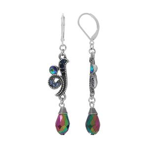 1928 Silver-tone Aurora Borealis Glass Teardrop Earrings