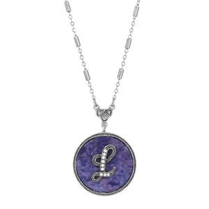 1928 Silver Tone L Initial Sodalite Pendant Necklace