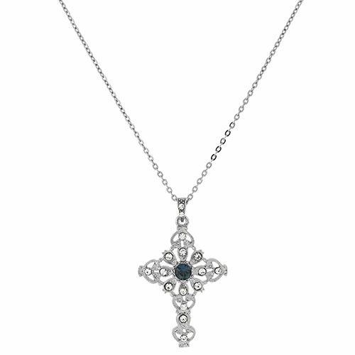 Symbols Of Faith Blue Crystal Cross Necklace