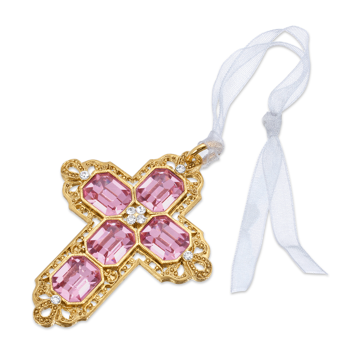 1928 14kt.Gold Dipped Pink Swarovski(R) Crystal Cross Ornament