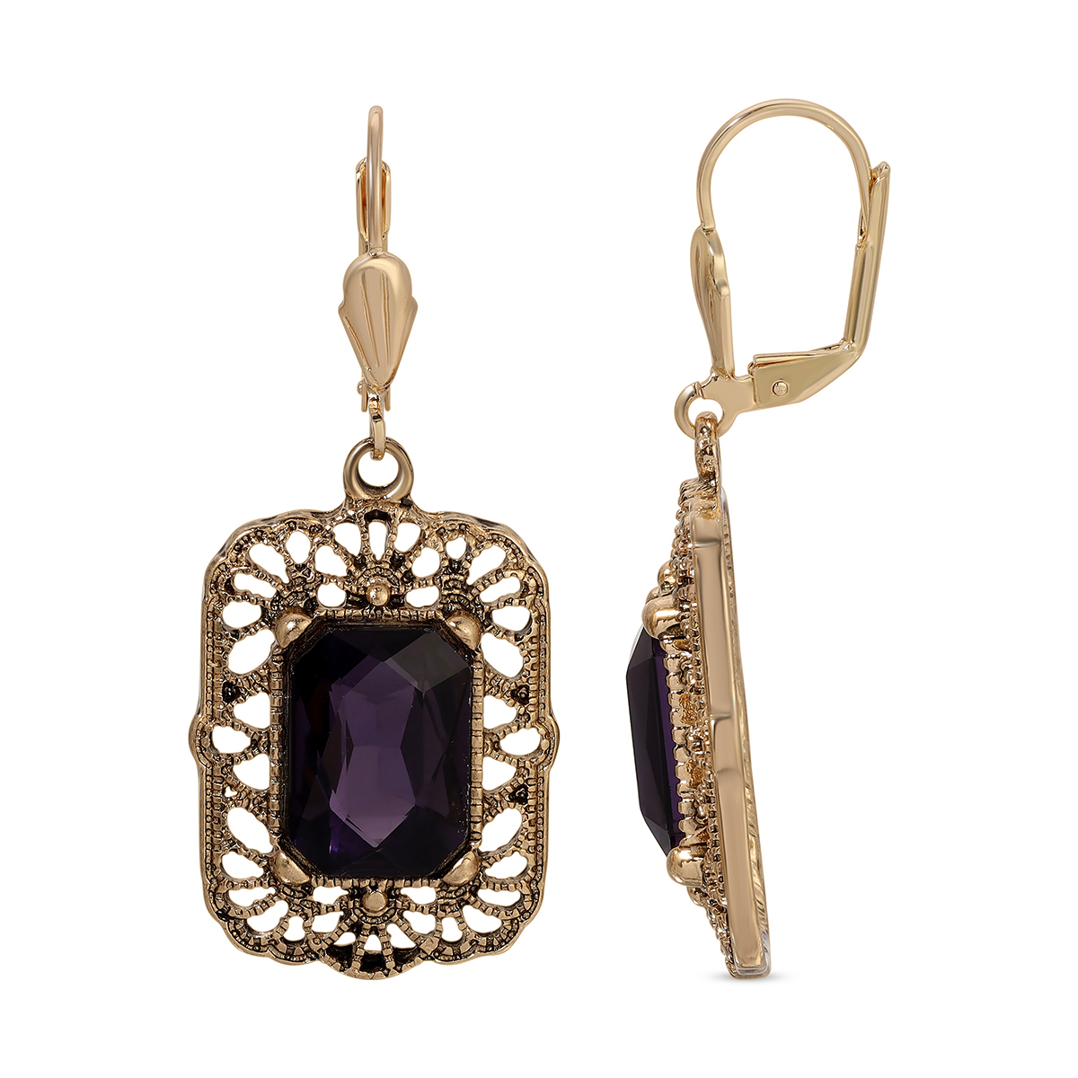 1928 Filigree Details Faceted Purple Crystal Earrings