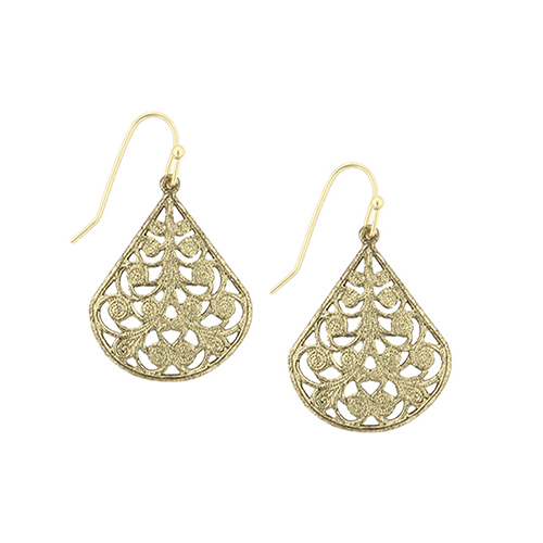 1928 Gold-Tone Filigree Teardrop Earrings