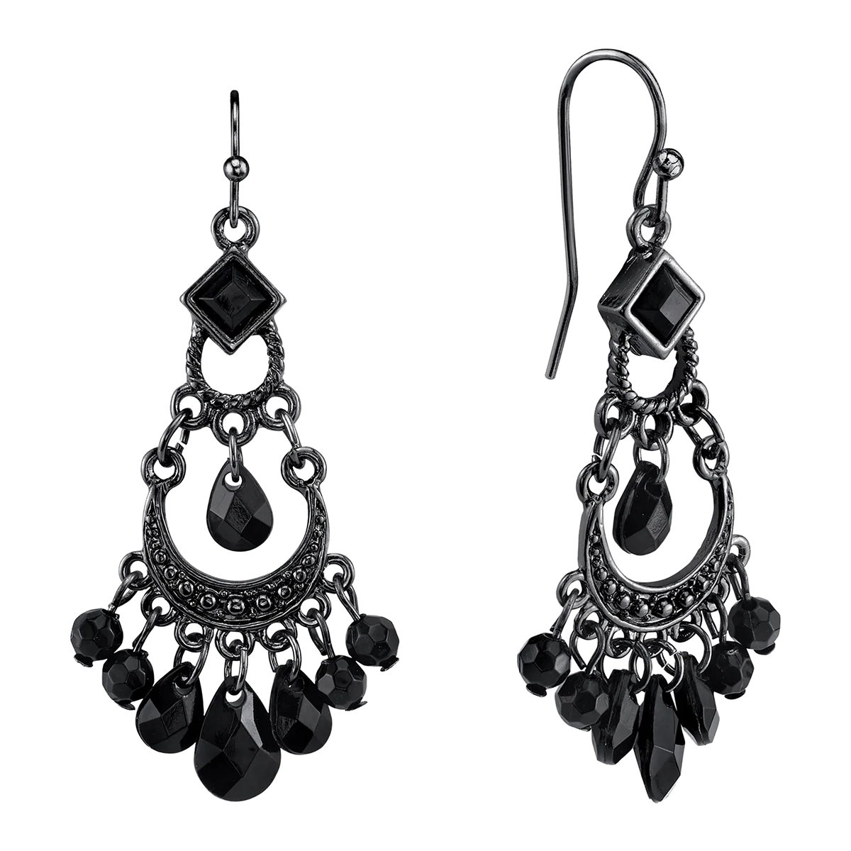 1928 Bohemian Hematite-Tone Beaded Mini Chandelier Earrings