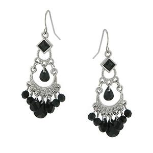 1928 Silver-Tone & Jet Crystal Chandelier Earrings