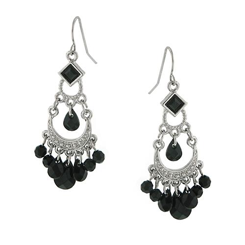 1928 Silver-Tone & Jet Crystal Chandelier Earrings