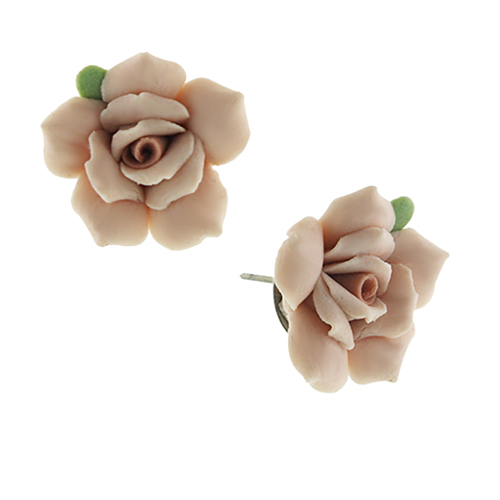 1928 Pink Porcelain Rose Post Earrings