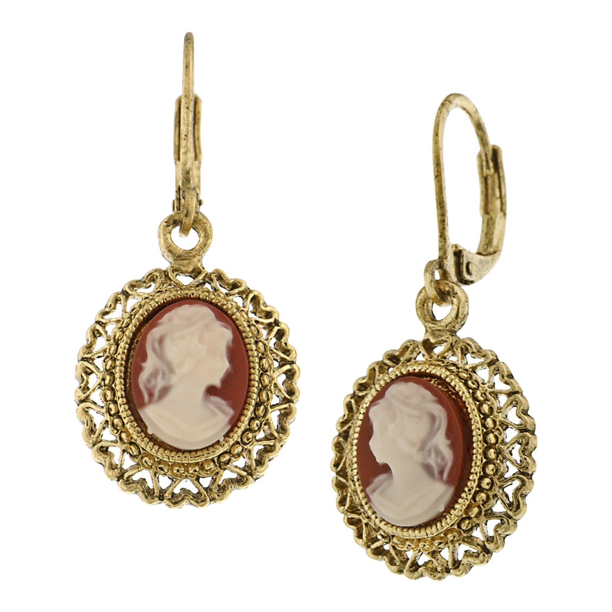 1928 Gold-Tone Vintage Faux Carnelian Drop Earrings