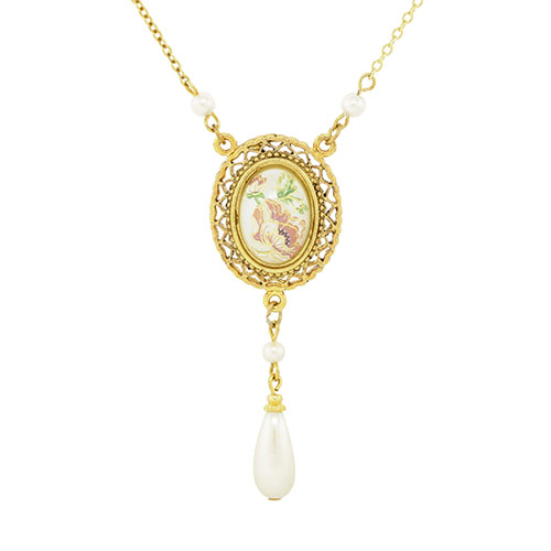 1928 Gold-Tone Pearl Teardrop Adjustable Y-Necklace