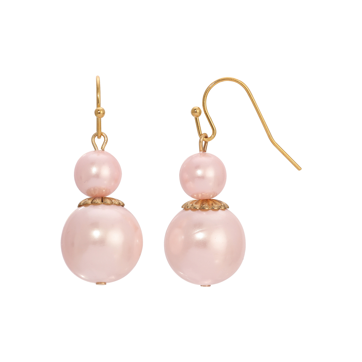 1928 8mm & 14mm Pink Faux Pearls Wire Earrings