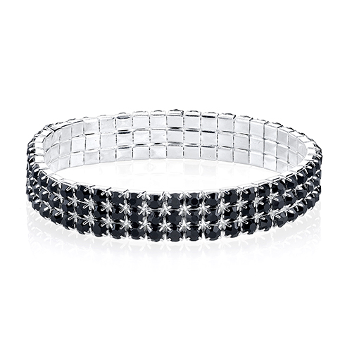 1928 Silver-Tone & Black Rhinestone Stretch Bracelet