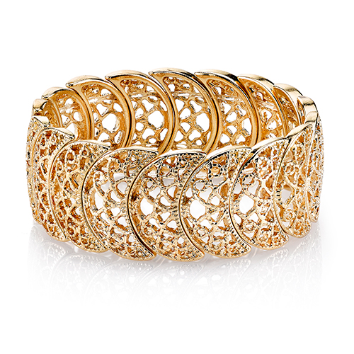 1928 Gold-Tone Half Circle Filigree Stretch Bracelet