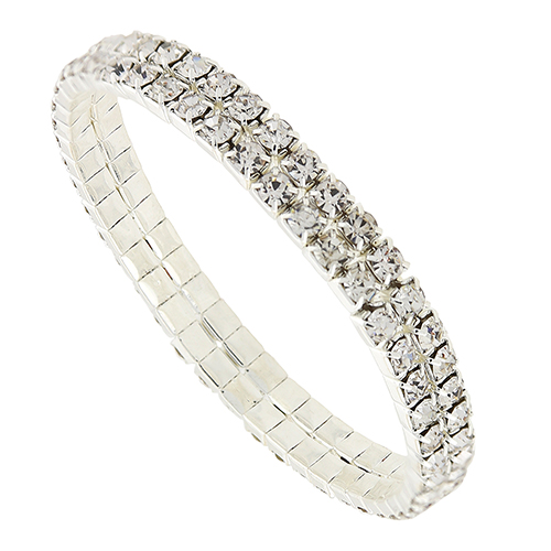 1928 Silver-Tone Crystal 2-Row Rhinestone Bracelet