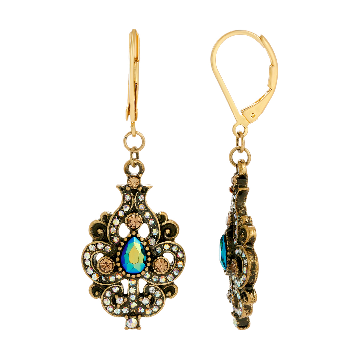 1928 Antique Gold-Tone Noveau Inspired Drop Earrings