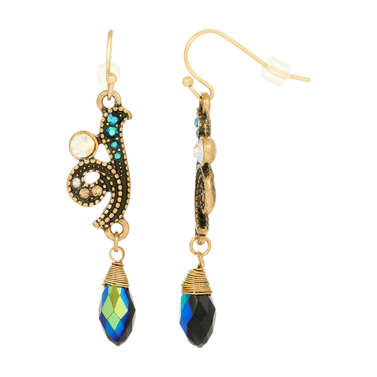 1928 Blue Teardrop And Round Aurora Borealis Stones Earrings