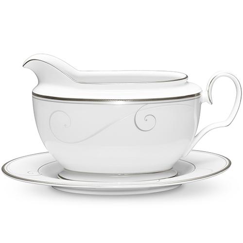 Noritake Platinum Wave Gravy Server & Tray