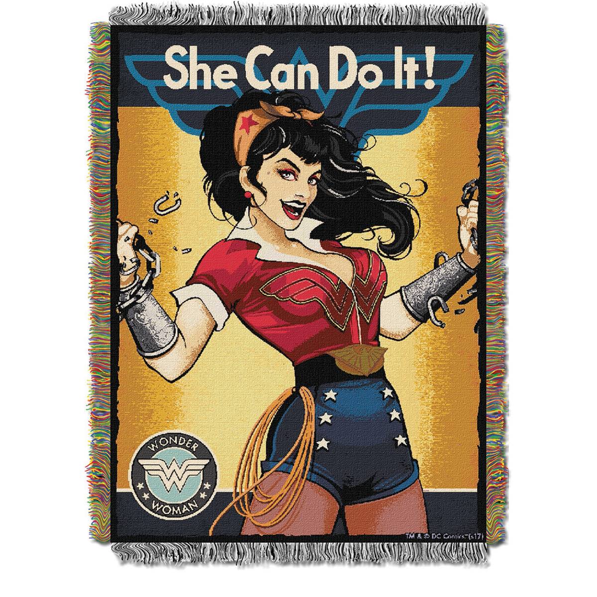 Northwest Wonder Woman She Can Do It Woven Tapestry Throw