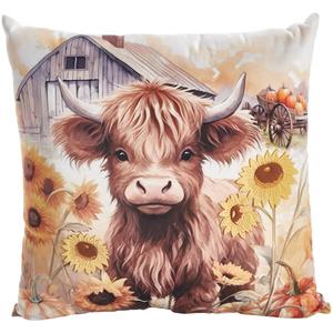 Nourison Highland Cow Sunflower Decorative Pillow - 18x18
