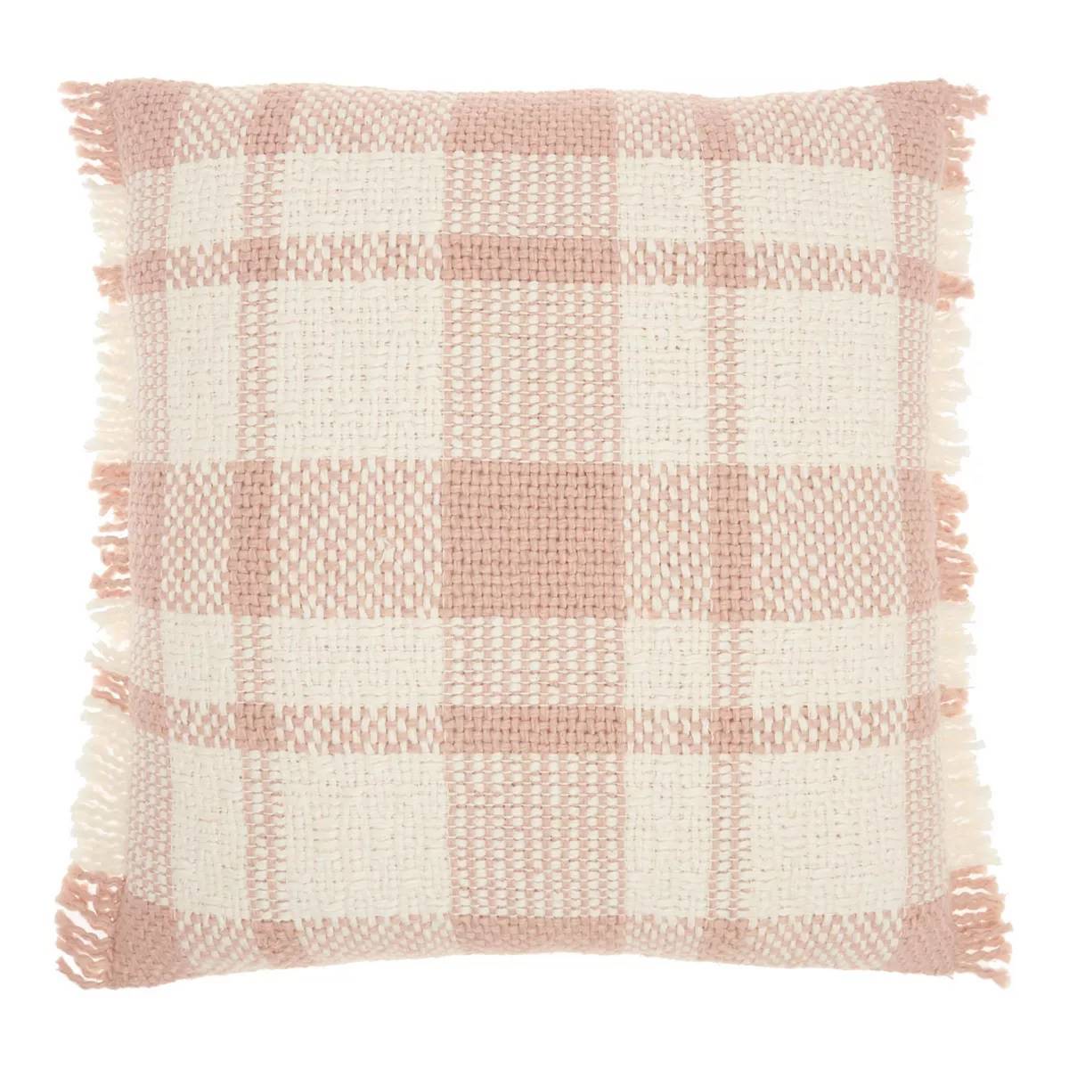 Kathy Ireland Woven Plaid Brush Fringe Decorative Pillow - 20x20