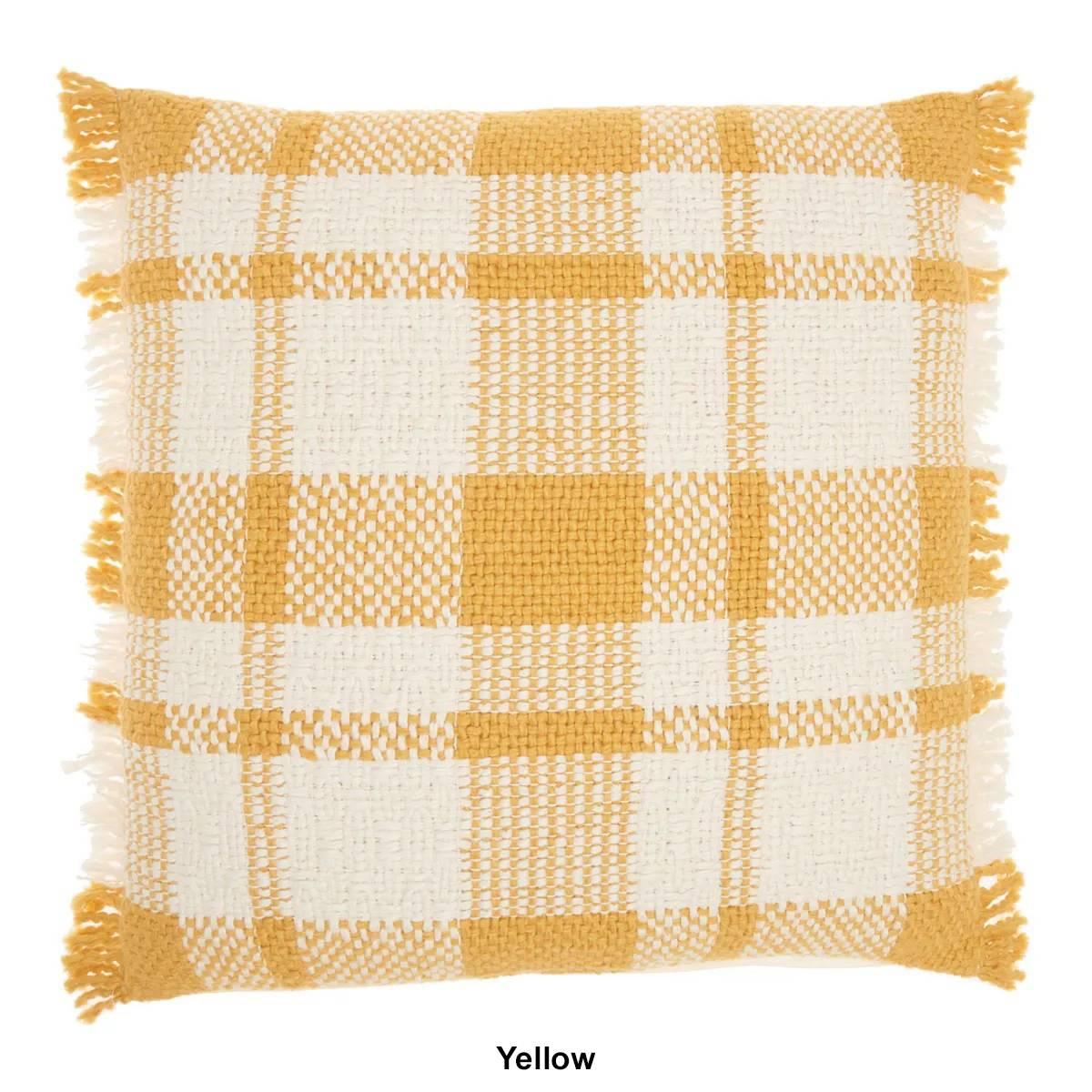 Kathy Ireland Woven Plaid Brush Fringe Decorative Pillow - 20x20