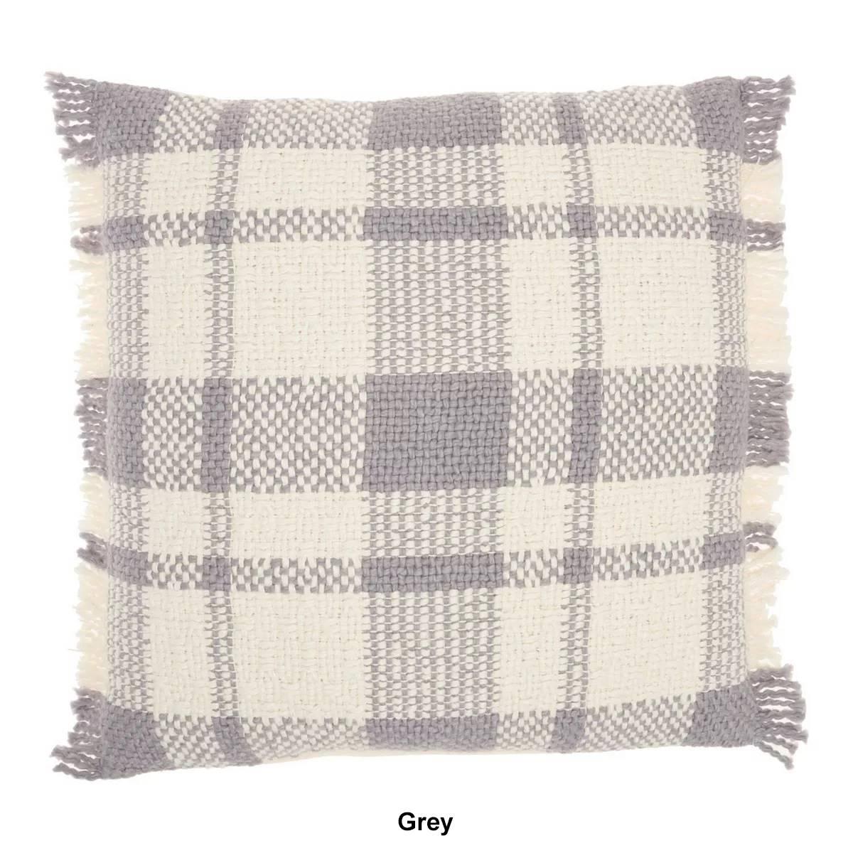 Kathy Ireland Woven Plaid Brush Fringe Decorative Pillow - 20x20