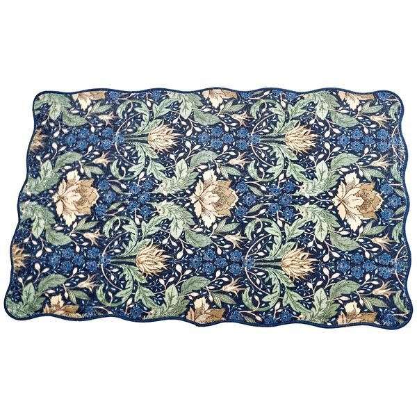 Nourison Scalloped Edges Navy Floral Rug
