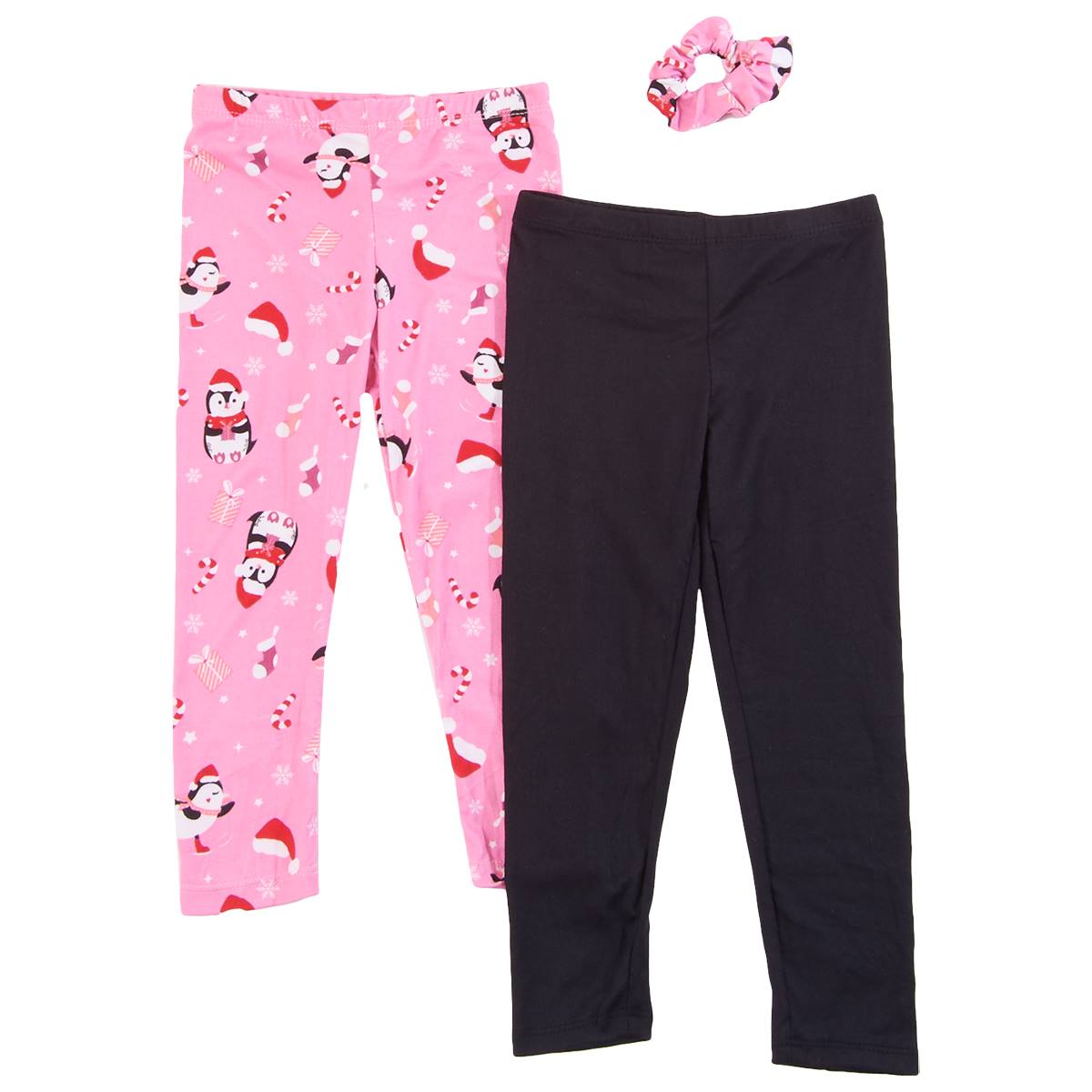 Girls (4-6x) One Step Up 2pk. Holiday Penguin & Solid Leggings