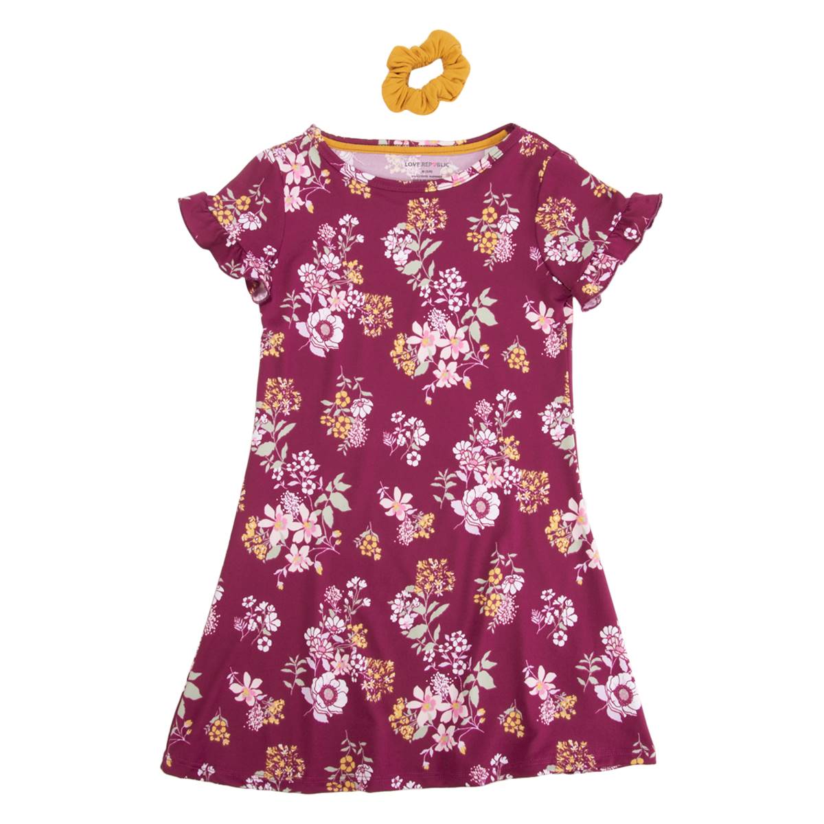 Girls (4-6x) Love Republic Short Sleeve Plum Dress W/Scrunchie