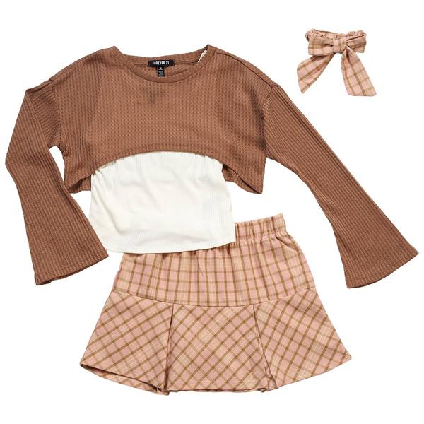 Girls (7-12) Forever 21 Waffle Knit Crop Top w/Tank & Plaid Skort